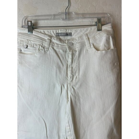 Chico's Platinum Sz 1 White Jean Crop Pant Stretch - Picture 3 of 7